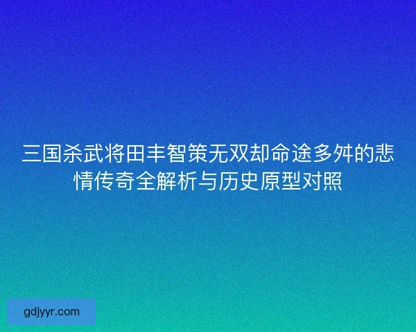 三国杀武将田丰智策无双却命途多舛的悲情传奇全解析与历史原型对照